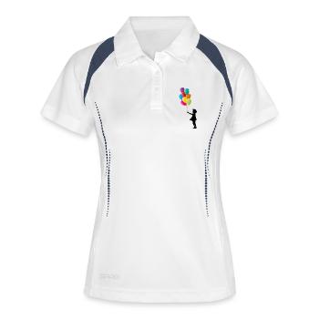 Mädchen mit bunten Luftballons - Frauen Polo atmungsaktiv - Weiß/Navy - Vorne