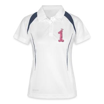 Pinkes Kronen-1 Design - Frauen Polo atmungsaktiv - Weiß/Navy - Vorne