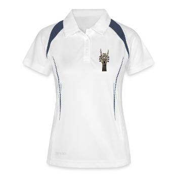Rock On Skeleton Hand — Gruseliger Gitarristen-Vibe - Frauen Polo atmungsaktiv - Weiß/Navy - Vorne