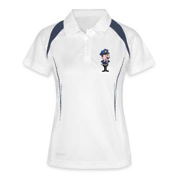 Caricature policière avec un geste de chuchotement - Polo respirant Femme - blanc/marine - Devant