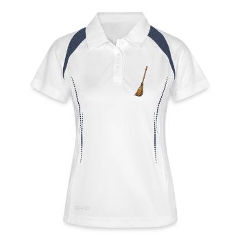 Illustration de bricolage à balai en marron bois - Polo respirant Femme - blanc/marine - Devant