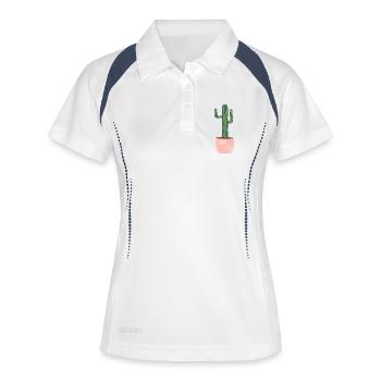 Kaktus im Blumentopf - gross - Frauen Polo atmungsaktiv - Weiß/Navy - Vorne