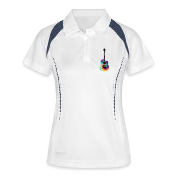 Mehrfarbiges Batik-Gitarrendesign - Frauen Polo atmungsaktiv - Weiß/Navy - Vorne