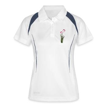 deux tulipes métalliques chatoyantes au printemps - Polo respirant Femme - blanc/marine - Devant
