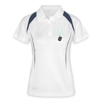 Kamera Fotkamera Urlauber Tourist - Frauen Polo atmungsaktiv - Weiß/Navy - Vorne