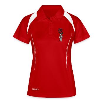 Skeletthand hält rote Rose - Frauen Polo atmungsaktiv - Weiß/Navy - Vorne