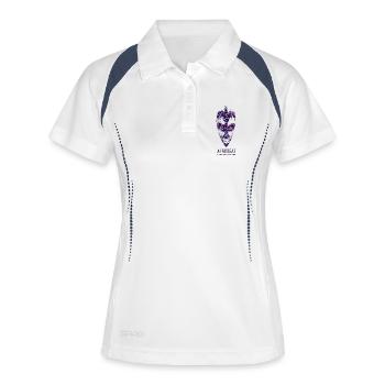 Masque afrobeat floral tropical néon - Polo respirant Femme - blanc/marine - Devant