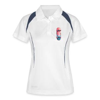 Kuscheliges Wasserfarben-Skateboard - Frauen Polo atmungsaktiv - Weiß/Navy - Vorne