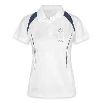 Geist mit rosa Schleife – Süßes Halloween Design - Frauen Polo atmungsaktiv - Weiß/Navy - Vorne