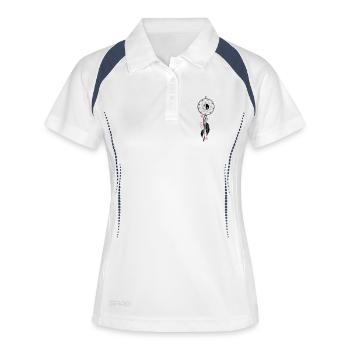 Traumfänger mit Yin-Yang, Federn & Blüten - Frauen Polo atmungsaktiv - Weiß/Navy - Vorne