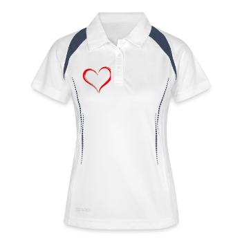 Minimalistisches stilisiertes Herz in Rot und Weiß - Frauen Polo atmungsaktiv - Weiß/Navy - Vorne