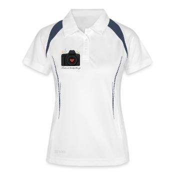 Kameraliebe –Design für Fotografieliebhaber - Frauen Polo atmungsaktiv - Weiß/Navy - Vorne