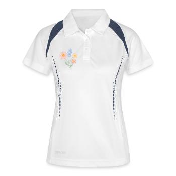 Pastell Blumenstrauß – Frühlingshaftes Design - Frauen Polo atmungsaktiv - Weiß/Navy - Vorne