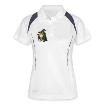 Weiser bärtiger Frosch mit Zauberhut - Frauen Polo atmungsaktiv - Weiß/Navy - Vorne