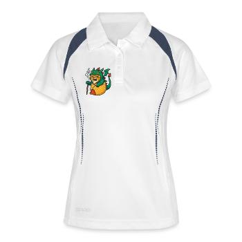 Drachenkatze im Fantasy-Design - Frauen Polo atmungsaktiv - Weiß/Navy - Vorne