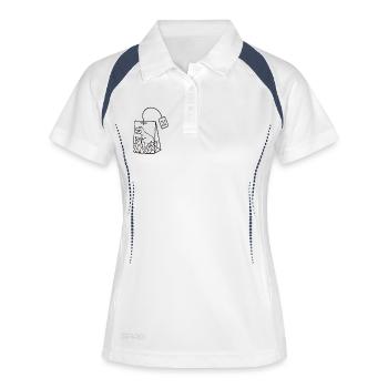 Conception de sachet de thé dinosaure - Polo respirant Femme - blanc/marine - Devant