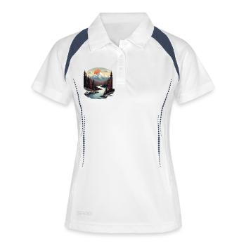 Gebirgsparadies mit Sonnenuntergang - Frauen Polo atmungsaktiv - Weiß/Navy - Vorne