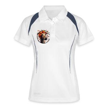 Galgo mit Blumenkranz - Frauen Polo atmungsaktiv - Weiß/Navy - Vorne