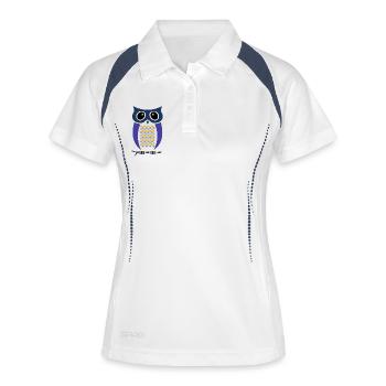 Geometric owl: minimalistisch Eule im Rautenmuster - Frauen Polo atmungsaktiv - Weiß/Navy - Vorne