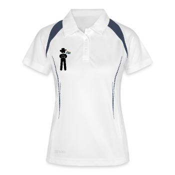 Der stolze Hinterwäldler-Hippie - Frauen Polo atmungsaktiv - Weiß/Navy - Vorne