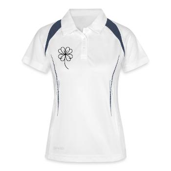 Vierblättriges Kleeblatt One Line Glückssymbol - Frauen Polo atmungsaktiv - Weiß/Navy - Vorne