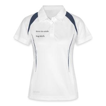 Frag_mich - Frauen Polo atmungsaktiv - Weiß/Navy - Vorne