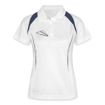 Papierflieger Skizze Minimalistisch Line Art - Frauen Polo atmungsaktiv - Weiß/Navy - Vorne