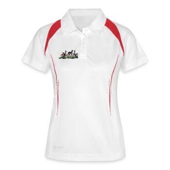 Galgos & Mohnblumen im Garten - Frauen Polo atmungsaktiv - Weiß/Navy - Vorne