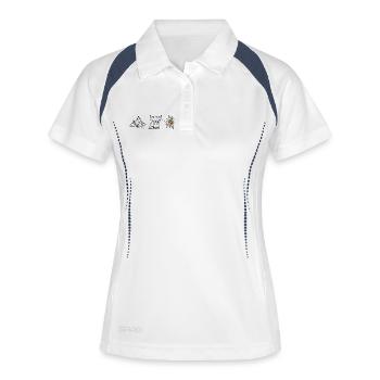 Berge Kuh Edelweiss_Wandershirt - Frauen Polo atmungsaktiv - Weiß/Navy - Vorne