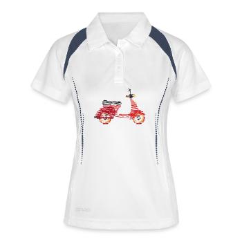 Scooter rétro – Dessin abstrait en gribouillis - Polo respirant Femme - blanc/marine - Devant