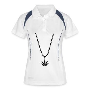 weed cannabis marihuana Halskette necklace - Frauen Polo atmungsaktiv - Weiß/Navy - Vorne