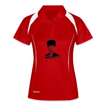 Atatürk Silhouette mit Türkflagge - Frauen Polo atmungsaktiv - Weiß/Navy - Vorne