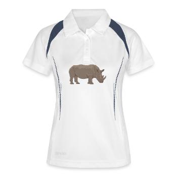 Rhino Silhouette im Vintage Sepia - Frauen Polo atmungsaktiv - Weiß/Navy - Vorne