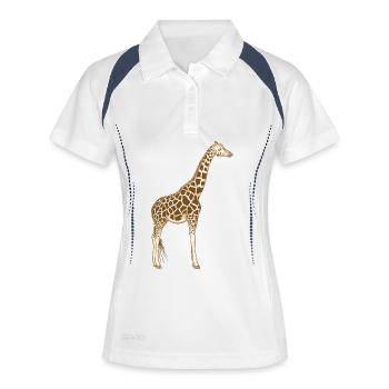 Giraffe Linienkunst Beige Druck - Frauen Polo atmungsaktiv - Weiß/Navy - Vorne
