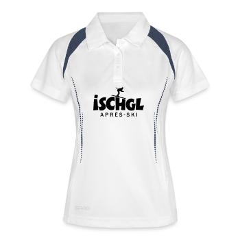 Ischgl Après-Ski Skifahrer - Frauen Polo atmungsaktiv - Weiß/Navy - Vorne