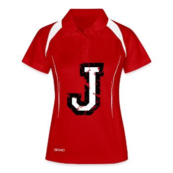 J (Vintage Weiß) Buchstabe J - Frauen Polo atmungsaktiv - Weiß/Navy - Vorne