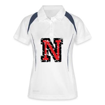 N (Vintage Rot) Buchstabe N - Frauen Polo atmungsaktiv - Weiß/Navy - Vorne