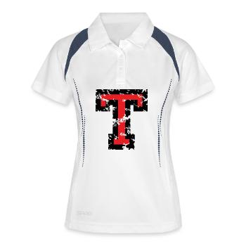 T (Vintage Rot) Buchstabe T - Frauen Polo atmungsaktiv - Weiß/Navy - Vorne
