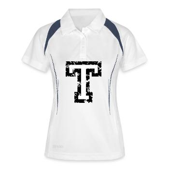 Buchstabe T (Used Look) zweifarbig Schwarz/Weiß - Frauen Polo atmungsaktiv - Weiß/Navy - Vorne
