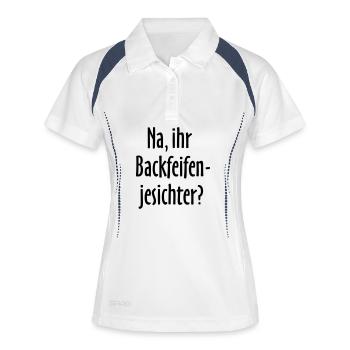 Berlin Spruch: Na, ihr Backfeifenjesichter? - Frauen Polo atmungsaktiv - Weiß/Navy - Vorne