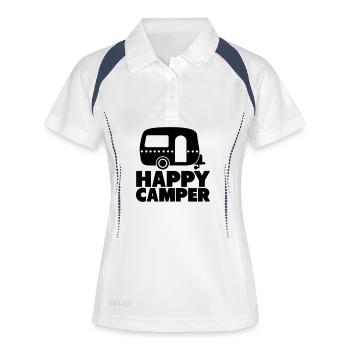 happy camper - Frauen Polo atmungsaktiv - Weiß/Navy - Vorne