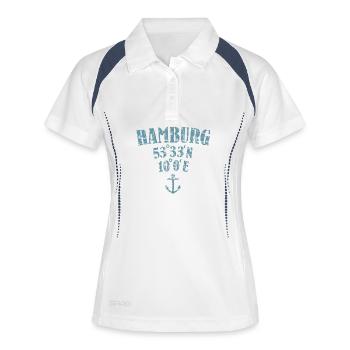 Hamburg Koordinaten - Frauen Polo atmungsaktiv - Weiß/Navy - Vorne
