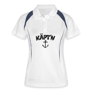 Käpt'n Anker Vintage (Schwarz) Kapitän Boot Segeln - Frauen Polo atmungsaktiv - Weiß/Navy - Vorne