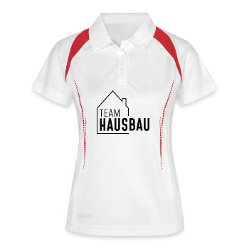 Haus - Team Hausbau - Frauen Polo atmungsaktiv - Weiß/Navy - Vorne