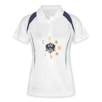 Phase de lune : motif circulaire doré - Polo respirant Femme - blanc/marine - Devant