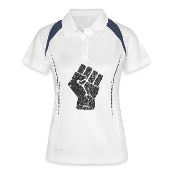 Erhobene Faust der Solidarität - Frauen Polo atmungsaktiv - Weiß/Navy - Vorne