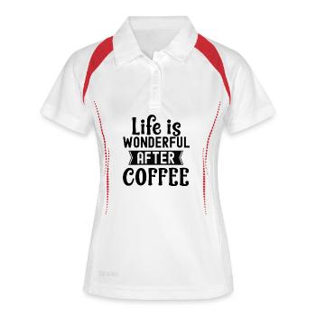 Life Is Wonderful After Coffee Spruch - Frauen Polo atmungsaktiv - Weiß/Navy - Vorne