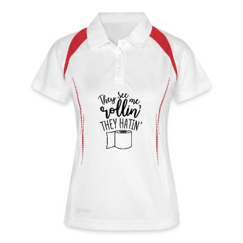 They See Me Rollin They Hatin Spruch - Frauen Polo atmungsaktiv - Weiß/Navy - Vorne