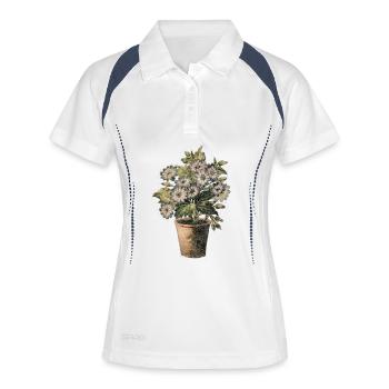 Vintage Blumen Topf Floral Retro Shirt - Frauen Polo atmungsaktiv - Weiß/Navy - Vorne