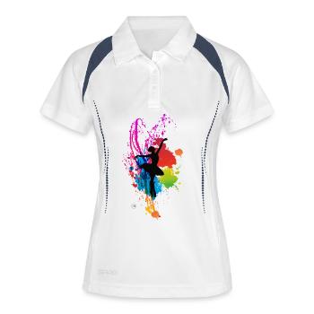 Farbenfrohe Silhouette Tänzerin - Frauen Polo atmungsaktiv - Weiß/Navy - Vorne